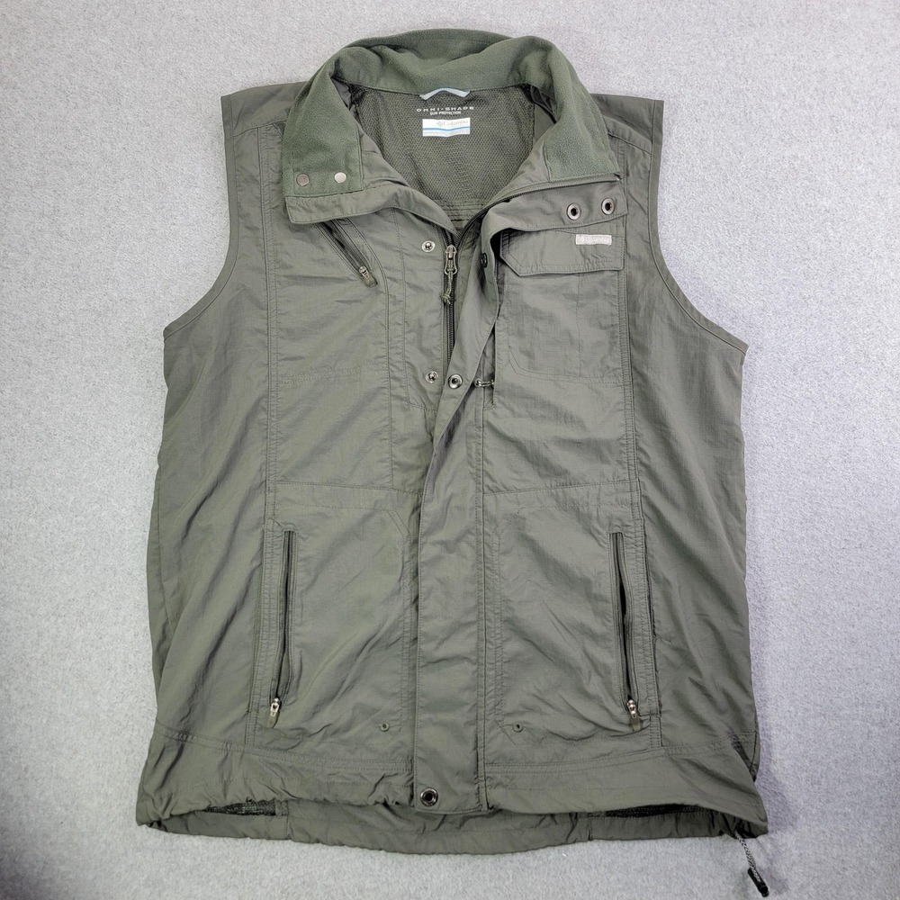 Columbia Vest Womens Large Green Omni-Shade Nylon Full Zip Outdoor Hiking Travel